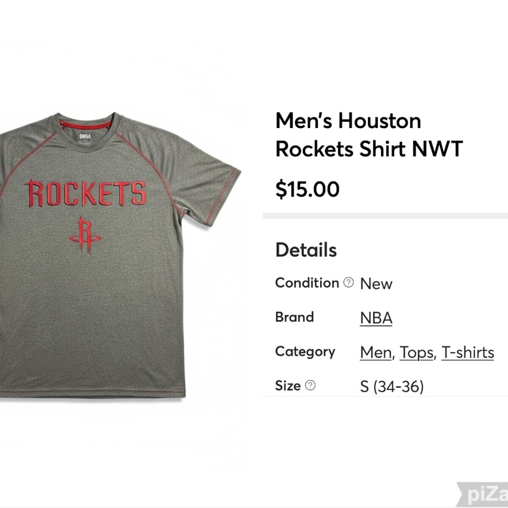 NBA Men's Houston Rockets Gray and Red Tee, NWT